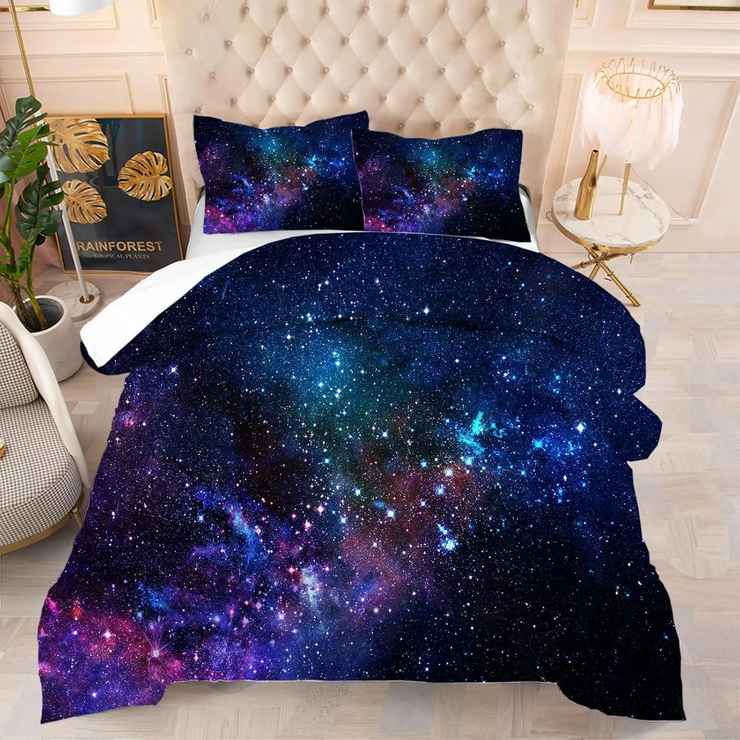 kxry Blue Purple 3D Galaxy Comforter Set Queen Size Outer Space Starry Sky Universe Bedding Sets for Girls Teens Kids 1 Comforter   2 Pillow Cases