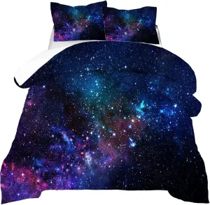 kxry Blue Purple 3D Galaxy Comforter Set Queen Size Outer Space Starry Sky Universe Bedding Sets for Girls Teens Kids 1 Comforter   2 Pillow Cases