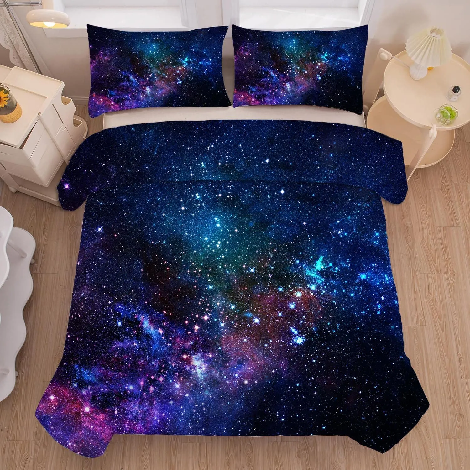 kxry Blue Purple 3D Galaxy Comforter Set Queen Size Outer Space Starry Sky Universe Bedding Sets for Girls Teens Kids 1 Comforter   2 Pillow Cases