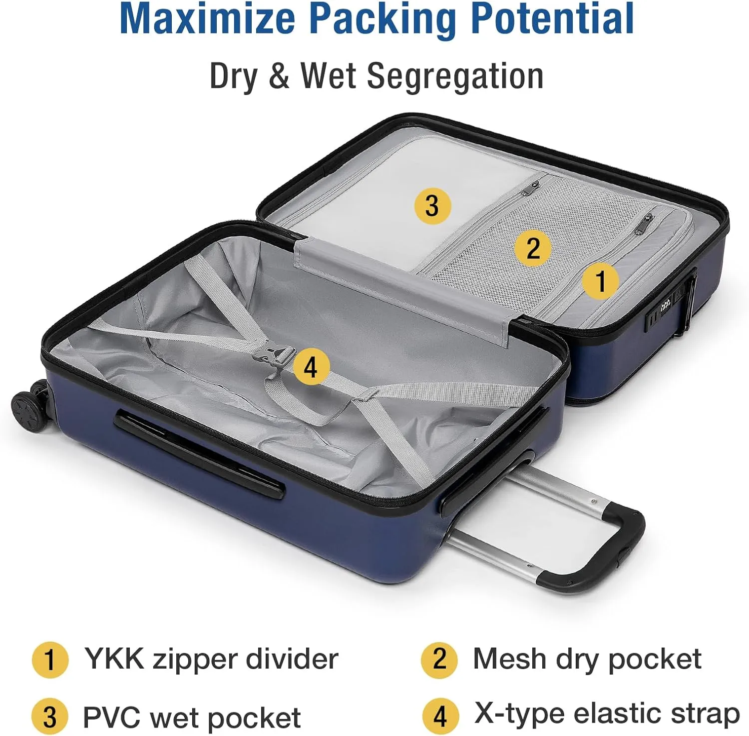 KYME Hardside Carry On Luggage Airline Approved with Laptop Compartment (Blue, Carry-On 20 Inch)