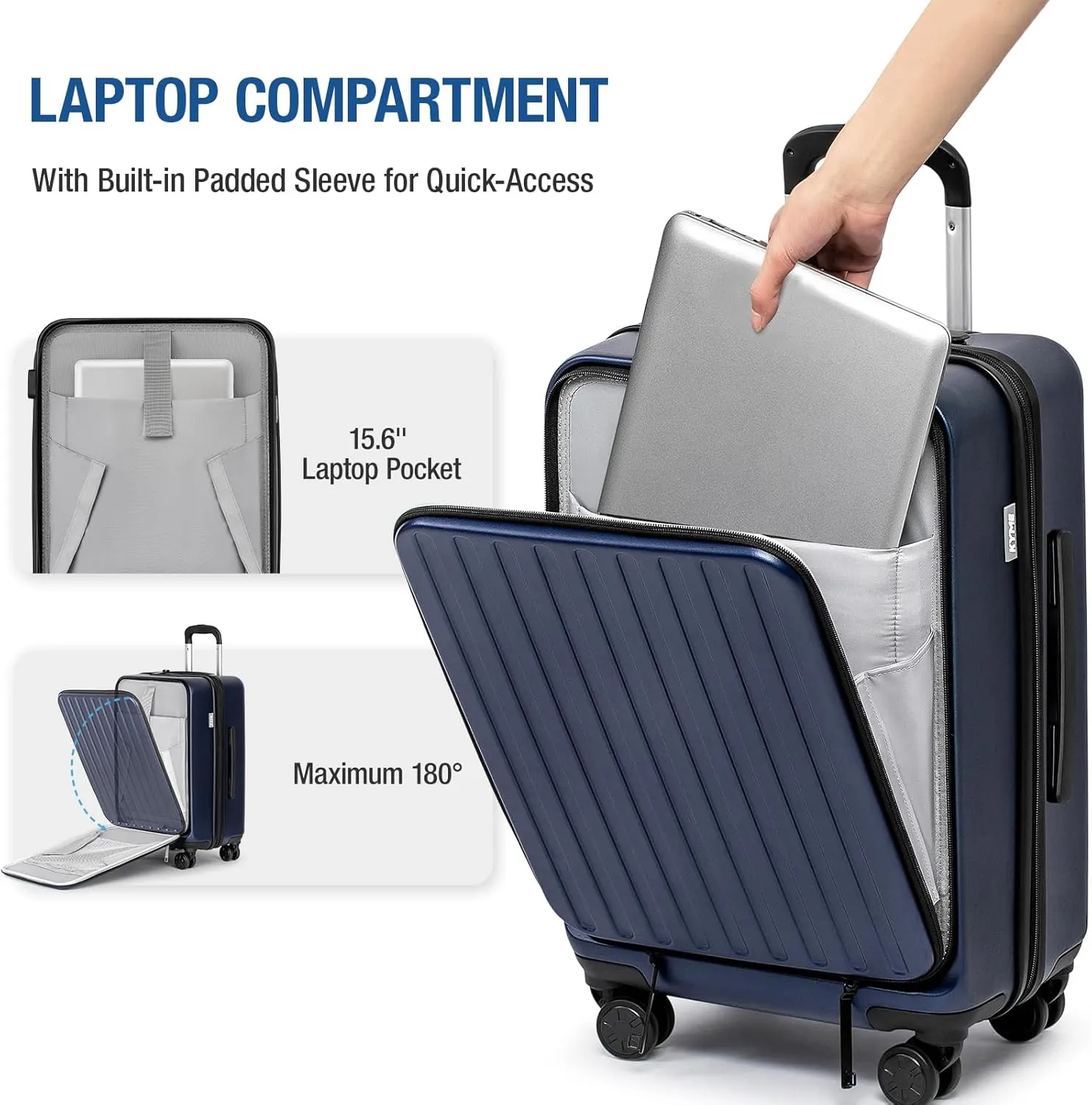 KYME Hardside Carry On Luggage Airline Approved with Laptop Compartment (Blue, Carry-On 20 Inch)