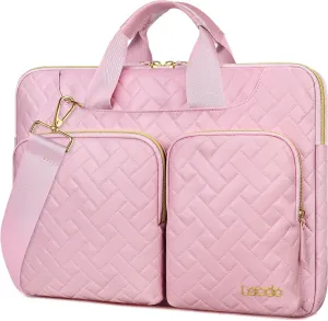 Lacdo Laptop Bag for Women, 14 inch Laptop Shoulder Bag for 14 inch HP Dell ASUS Acer Chromebook 14, HP Stream, Dell Inspiron, IdeaPad, Acer Spin, ASUS ZenBook Messenge Computer Bag, Sakura Pink