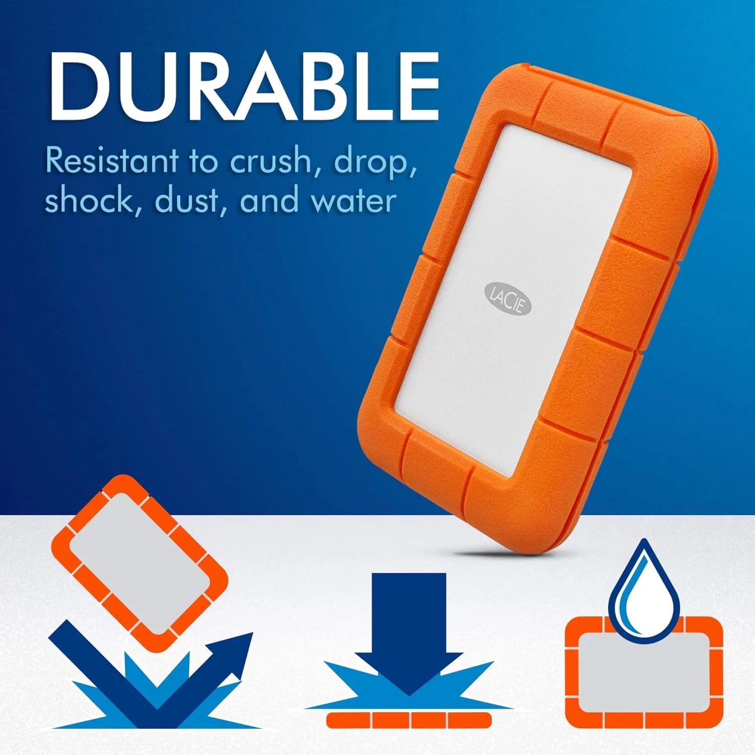 LaCie Rugged Thunderbolt USB-C 2TB External Hard Drive Portable HDD – USB 3.0 compatible, Drop Shock Dust Water Resistant, Mac and PC Computer Desktop Workstation Laptop, 1 Mo Adobe CC (STFS2000800)