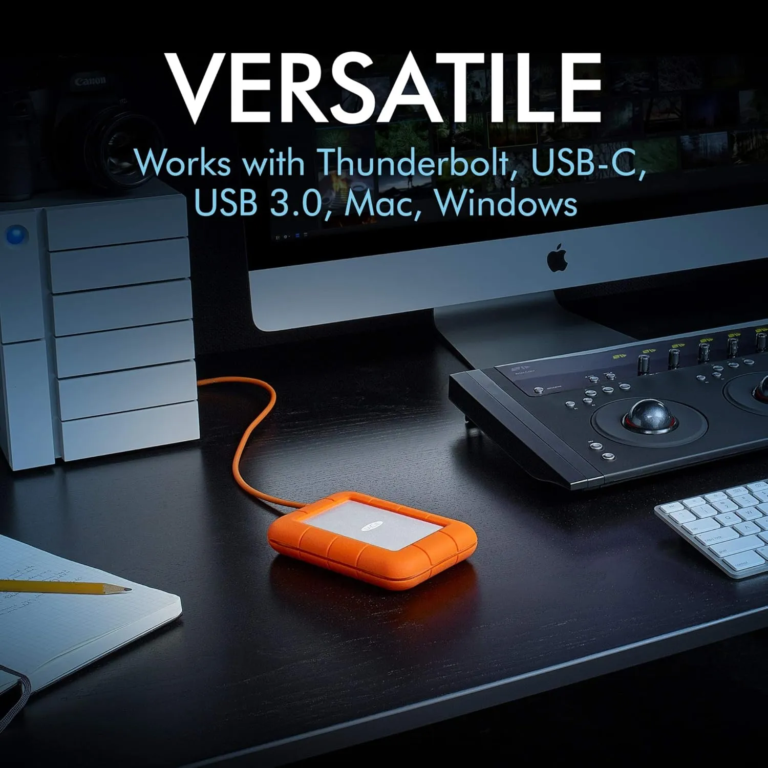 LaCie Rugged Thunderbolt USB-C 2TB External Hard Drive Portable HDD – USB 3.0 compatible, Drop Shock Dust Water Resistant, Mac and PC Computer Desktop Workstation Laptop, 1 Mo Adobe CC (STFS2000800)