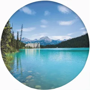 Lake Decor Round Fitted Tablecloth with Elastic Edge,Crystal Color Lake Canadian Rurals Art Print Polyester Table Cloth Fit Round Table for Picnic Indoor Outdoor Dining-60x60 in