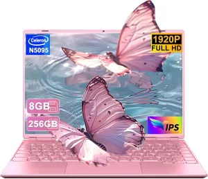 Laptop 14" 8GB 256GB SSD Celeron N5095 Up to 2.9 GHz Win 11 Laptop Support 512GB TF 1TB SSD Expand Notebook Support 5G WiFi丨BT 4.2丨Cooling Fan丨1920*1200丨Mouse and Keyboard Protector-Pink