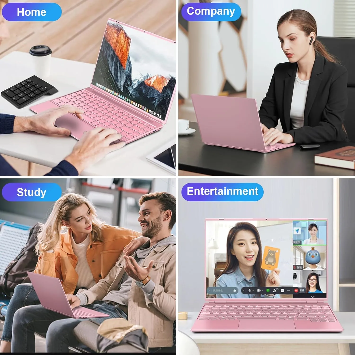 Laptop 14" 8GB 256GB SSD Celeron N5095 Up to 2.9 GHz Win 11 Laptop Support 512GB TF 1TB SSD Expand Notebook Support 5G WiFi丨BT 4.2丨Cooling Fan丨1920*1200丨Mouse and Keyboard Protector-Pink