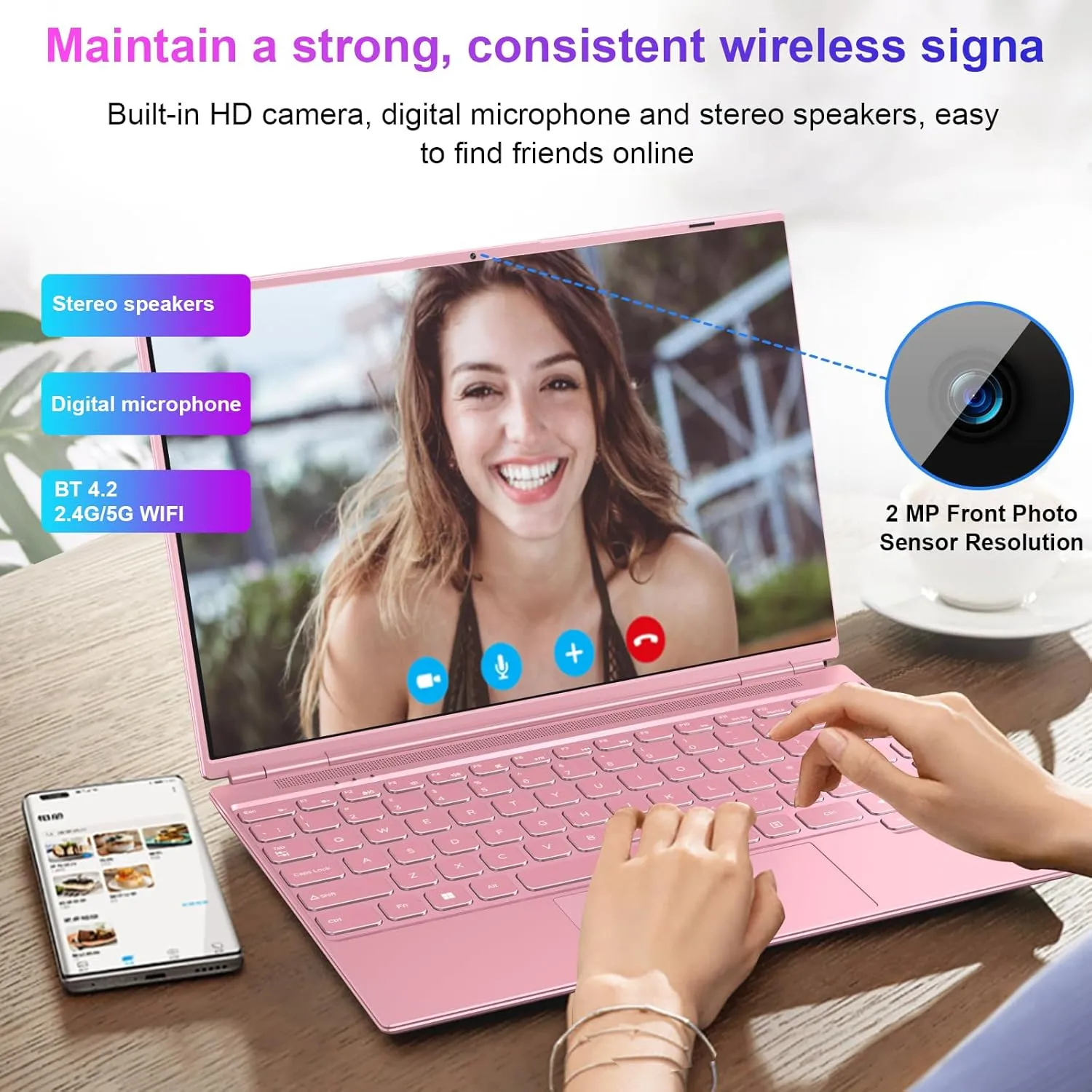 Laptop 14" 8GB 256GB SSD Celeron N5095 Up to 2.9 GHz Win 11 Laptop Support 512GB TF 1TB SSD Expand Notebook Support 5G WiFi丨BT 4.2丨Cooling Fan丨1920*1200丨Mouse and Keyboard Protector-Pink