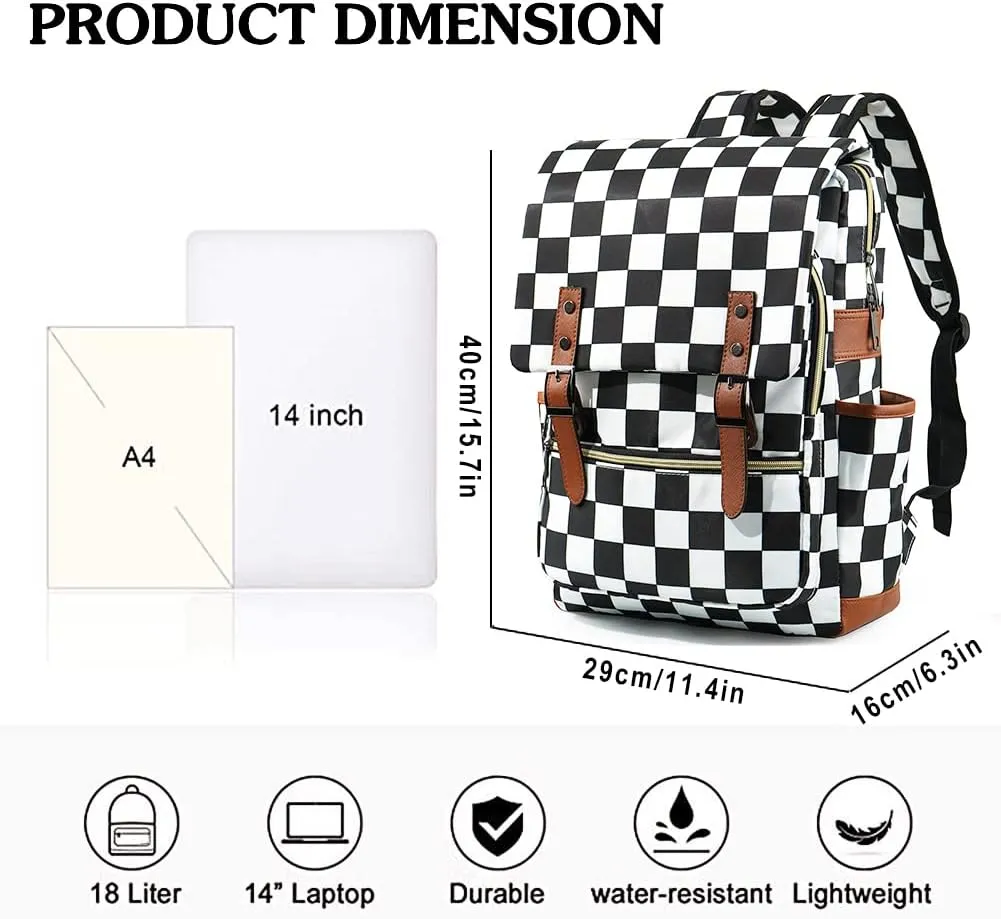 Laptop Backpack for Girls Women,College School Bookbags for Teenagers (Checkered)