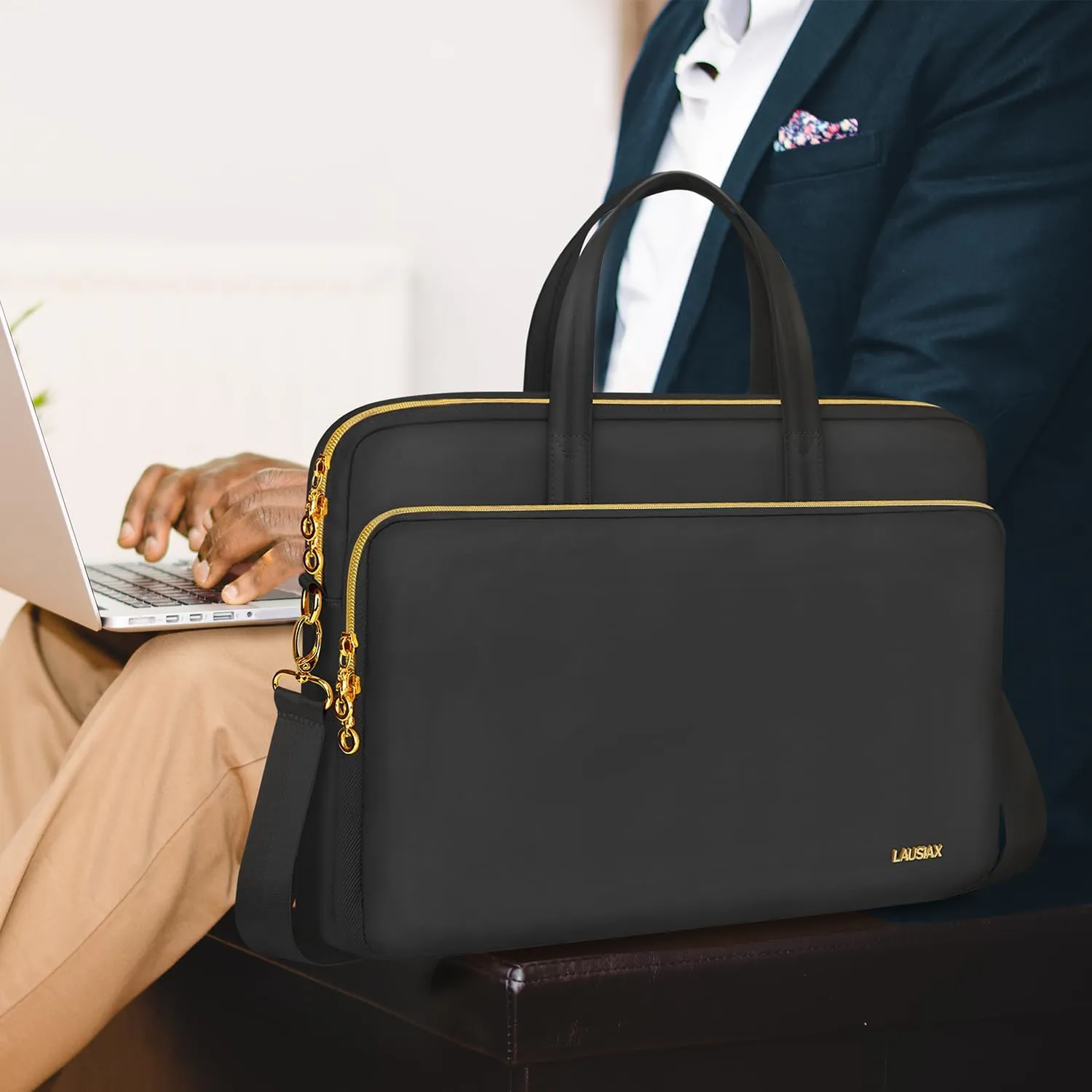 Laptop Bag Case 17 17.3 inch for Women Men Computer Briefcase Compatible with Dell XPS Inspiron, HP Pavilion Omen, LG Gram, Lenovo, ASUS, Acer, Messenger Shoulder Bag with Strap Handle, Black
