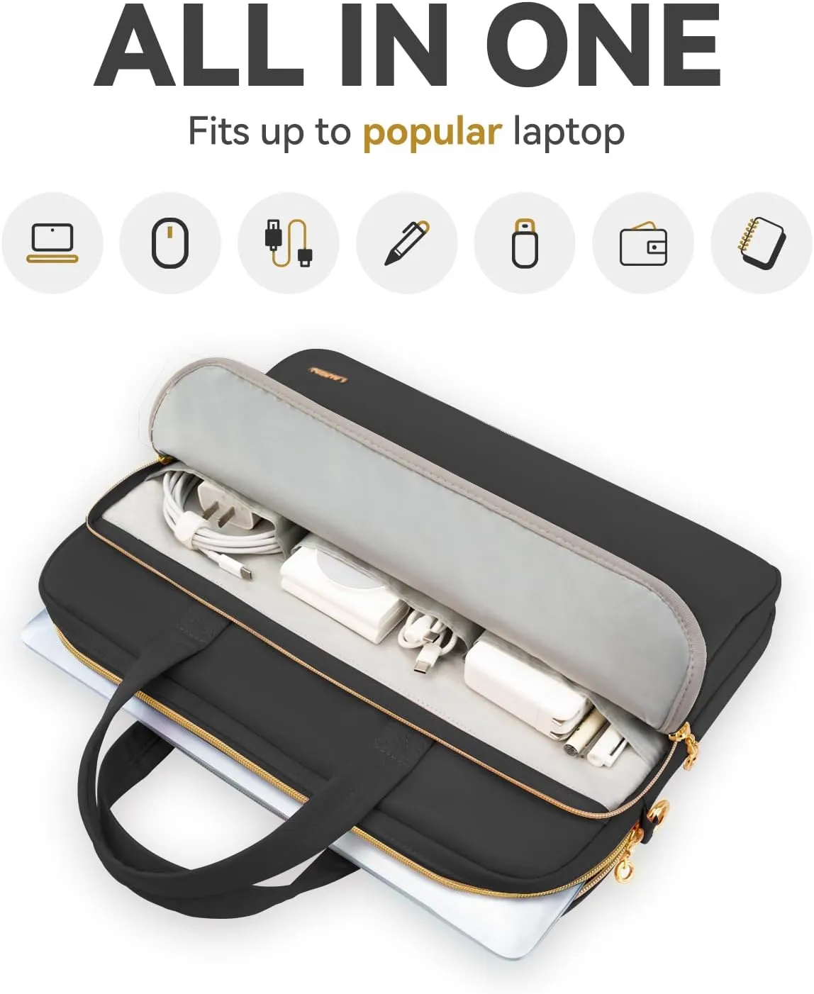 Laptop Bag Case 17 17.3 inch for Women Men Computer Briefcase Compatible with Dell XPS Inspiron, HP Pavilion Omen, LG Gram, Lenovo, ASUS, Acer, Messenger Shoulder Bag with Strap Handle, Black