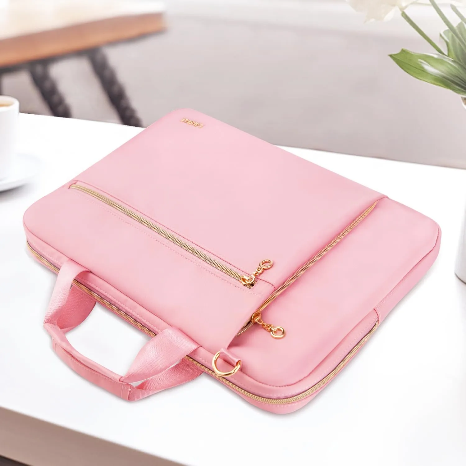 Laptop Case Bag Women Men Computer Sleeve Compatible with MacBook/Dell/HP/Acer/ASUS/LG, Waterproof Shoulder Carrying Briefcase, Pink, 15.6-16 Inch