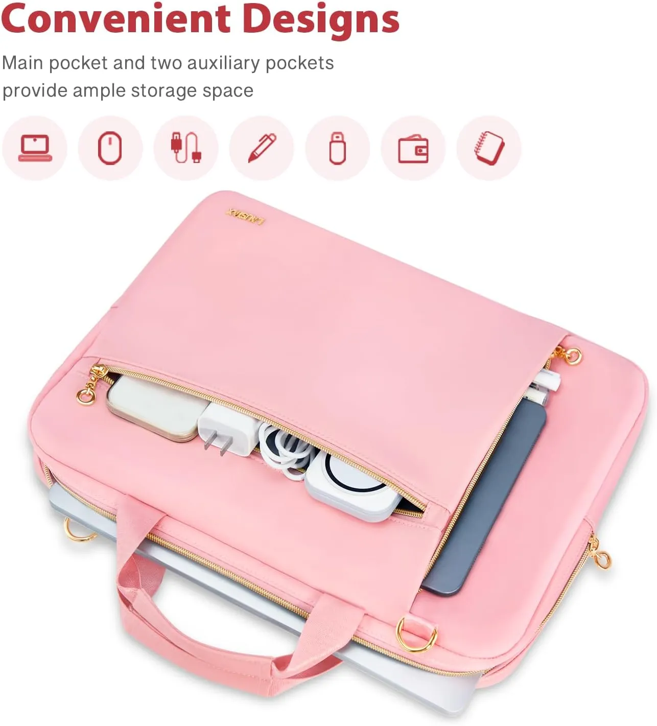 Laptop Case Bag Women Men Computer Sleeve Compatible with MacBook/Dell/HP/Acer/ASUS/LG, Waterproof Shoulder Carrying Briefcase, Pink, 15.6-16 Inch