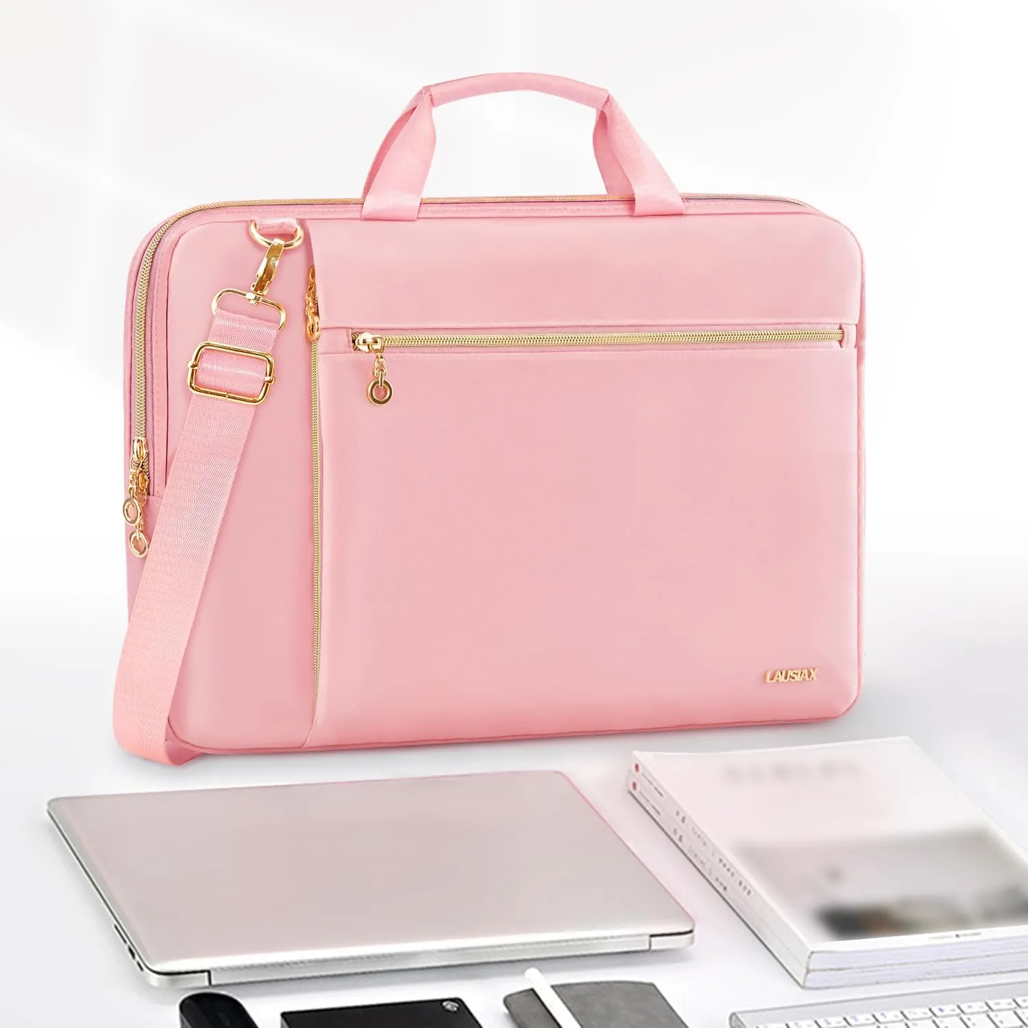 Laptop Case Bag Women Men Computer Sleeve Compatible with MacBook/Dell/HP/Acer/ASUS/LG, Waterproof Shoulder Carrying Briefcase, Pink, 15.6-16 Inch