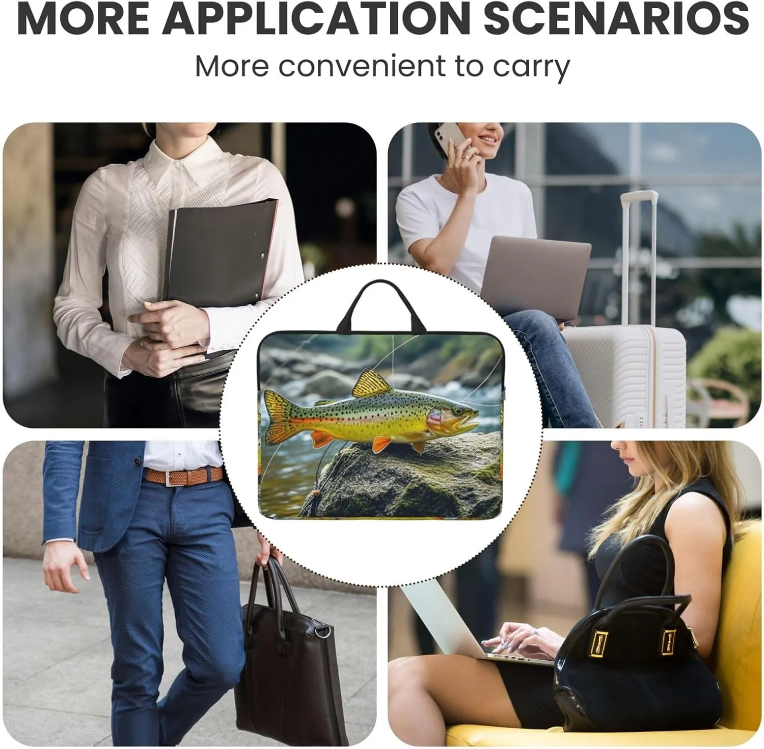 Laptop Sleeve 14 in Sleeve for Women Men Brook Trout Fly Fishing Notebook Shockproof Laptop Case Carrying Case