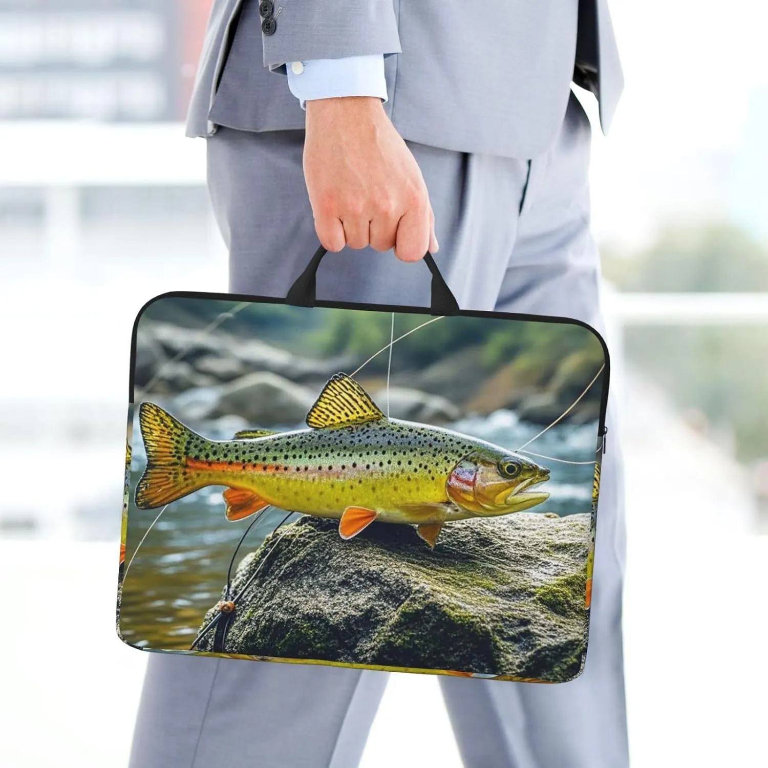 Laptop Sleeve 14 in Sleeve for Women Men Brook Trout Fly Fishing Notebook Shockproof Laptop Case Carrying Case