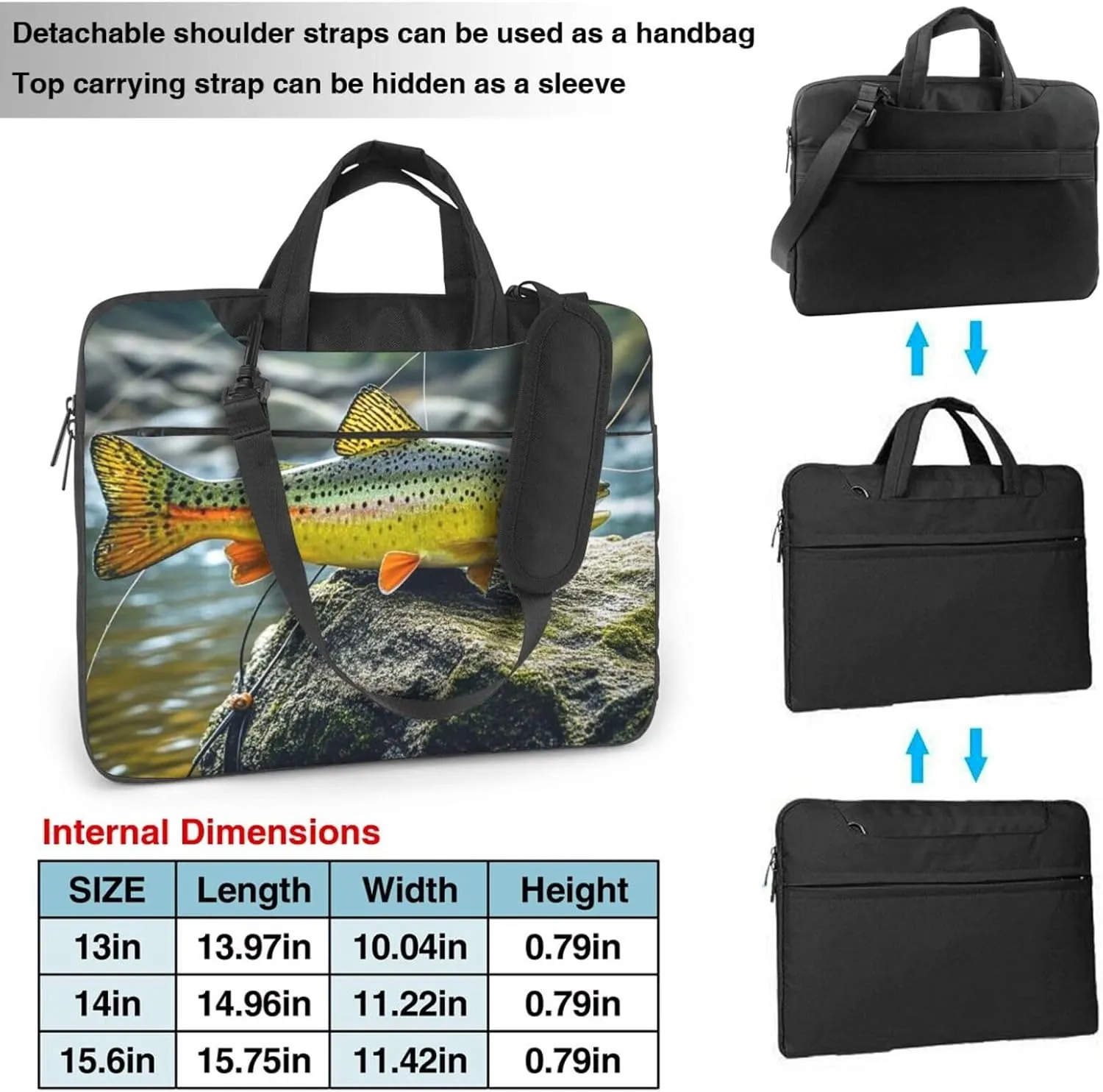 Laptop Sleeve 15.6 inch Sleeve for Women Men Brook Trout Fly Fishing Notebook Shockproof Laptop Case Carrying Case