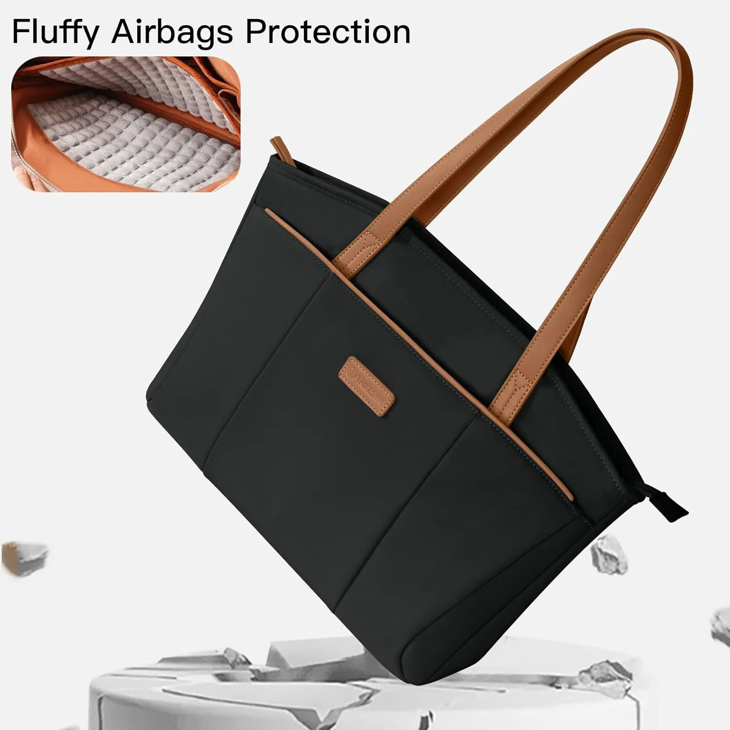 Laptop Tote Bag Shoulder Bag for Women 13-14 inch Waterproof Handbag Black Color