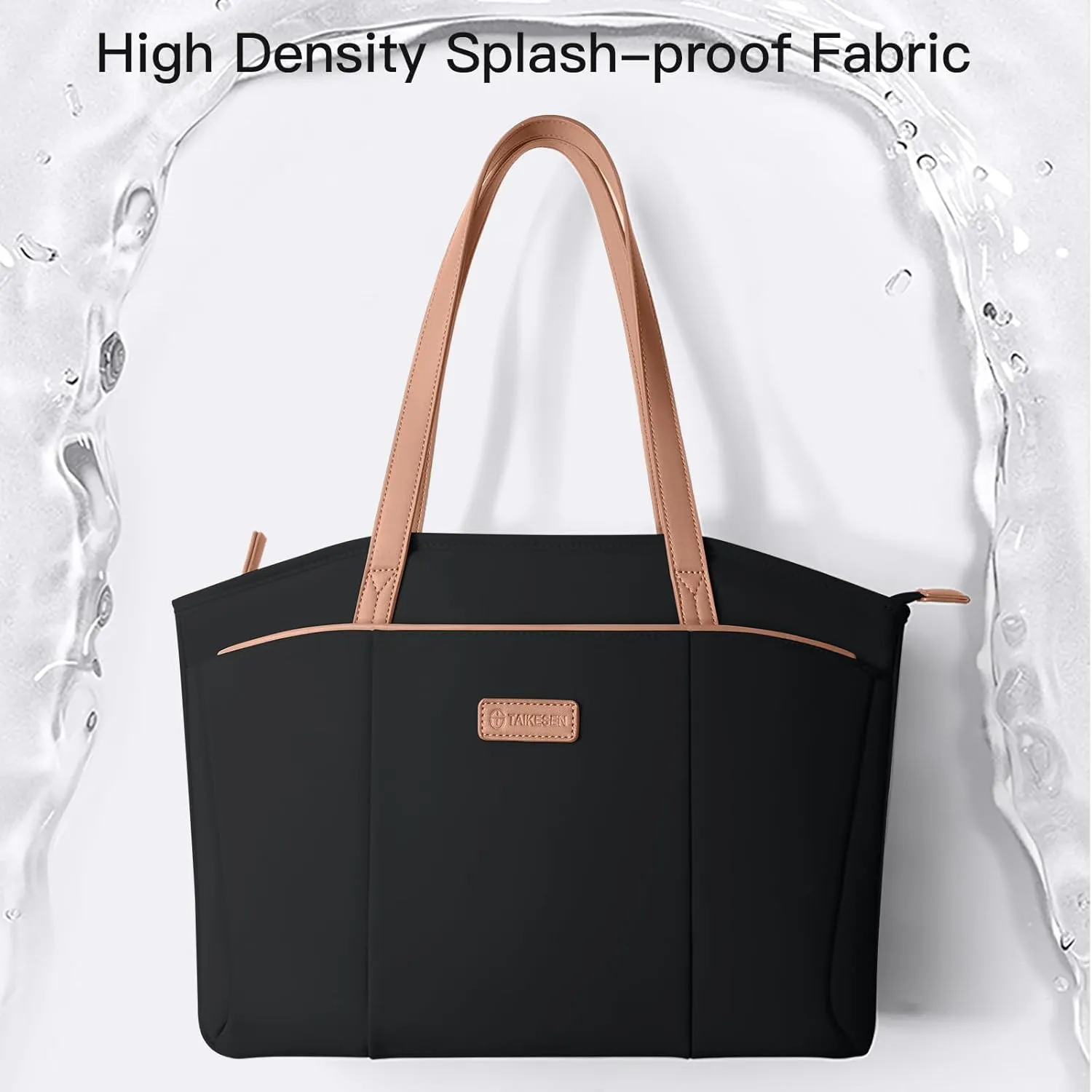 Laptop Tote Bag Shoulder Bag for Women 13-14 inch Waterproof Handbag Black Color