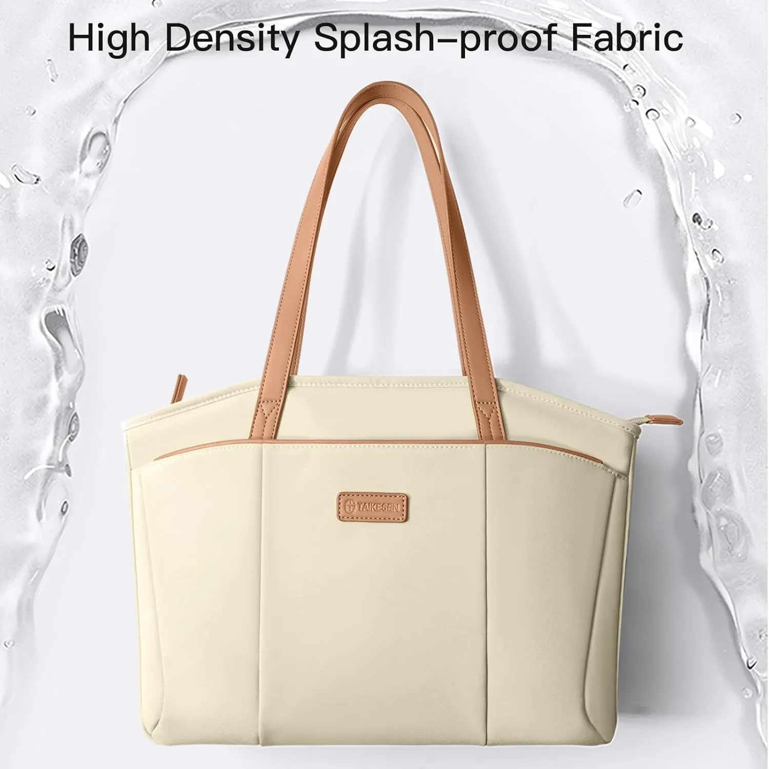 Laptop Tote Bag Shoulder Bag for Women 15-16 inch Waterproof Handbag Khaki Color