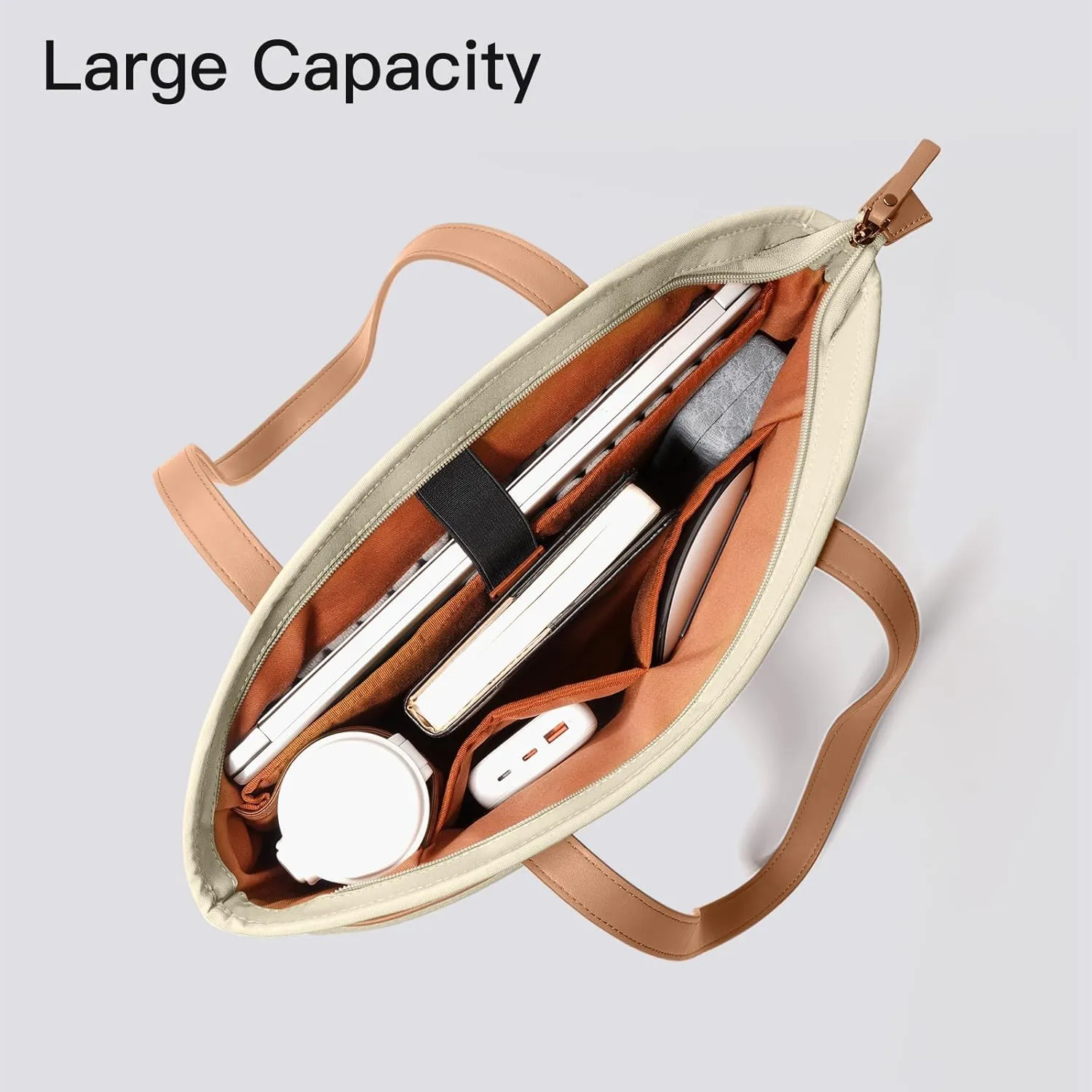 Laptop Tote Bag Shoulder Bag for Women 15-16 inch Waterproof Handbag Khaki Color