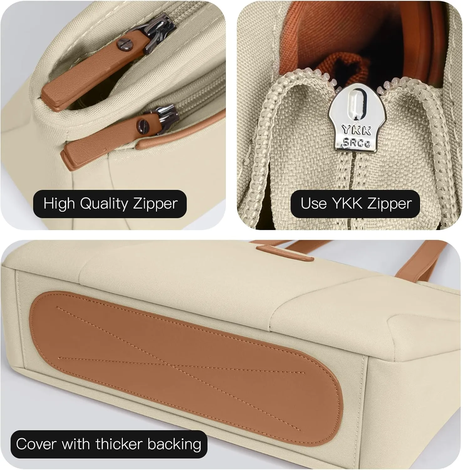 Laptop Tote Bag Shoulder Bag for Women 15-16 inch Waterproof Handbag Khaki Color