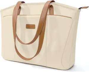 Laptop Tote Bag Shoulder Bag for Women 15-16 inch Waterproof Handbag Khaki Color