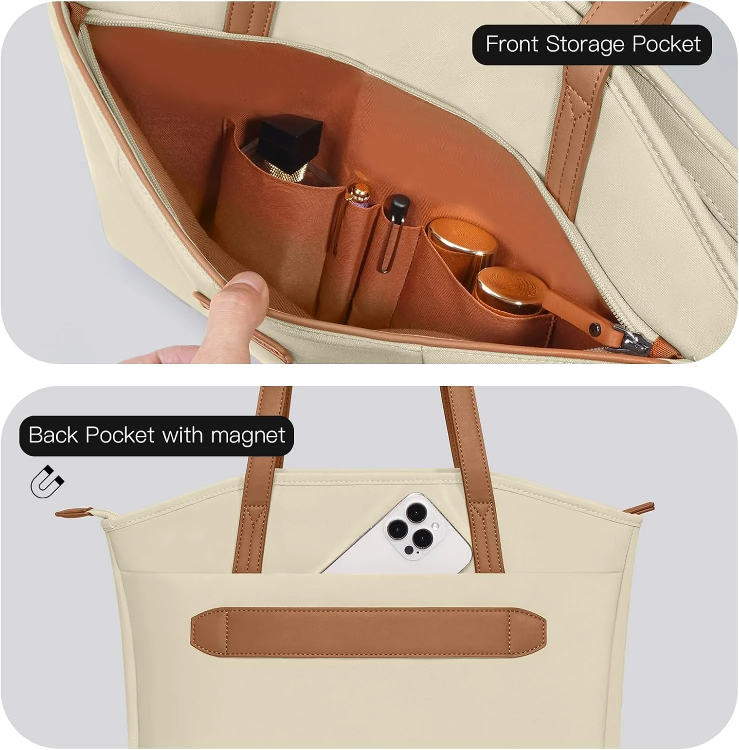 Laptop Tote Bag Shoulder Bag for Women 15-16 inch Waterproof Handbag Khaki Color