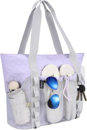 Large Beach Bag for Women, Water Resistant Sandproof Zipper Beach Tote Bag with Wet Pocket