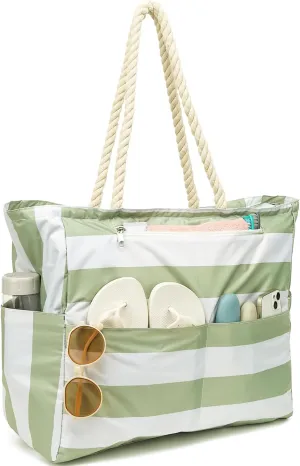 Large Beach Bag for Women, Waterproof Travel Tote Bag with Lunch/Wet Pocket for Weekender, Sandproof, Zipper Closure