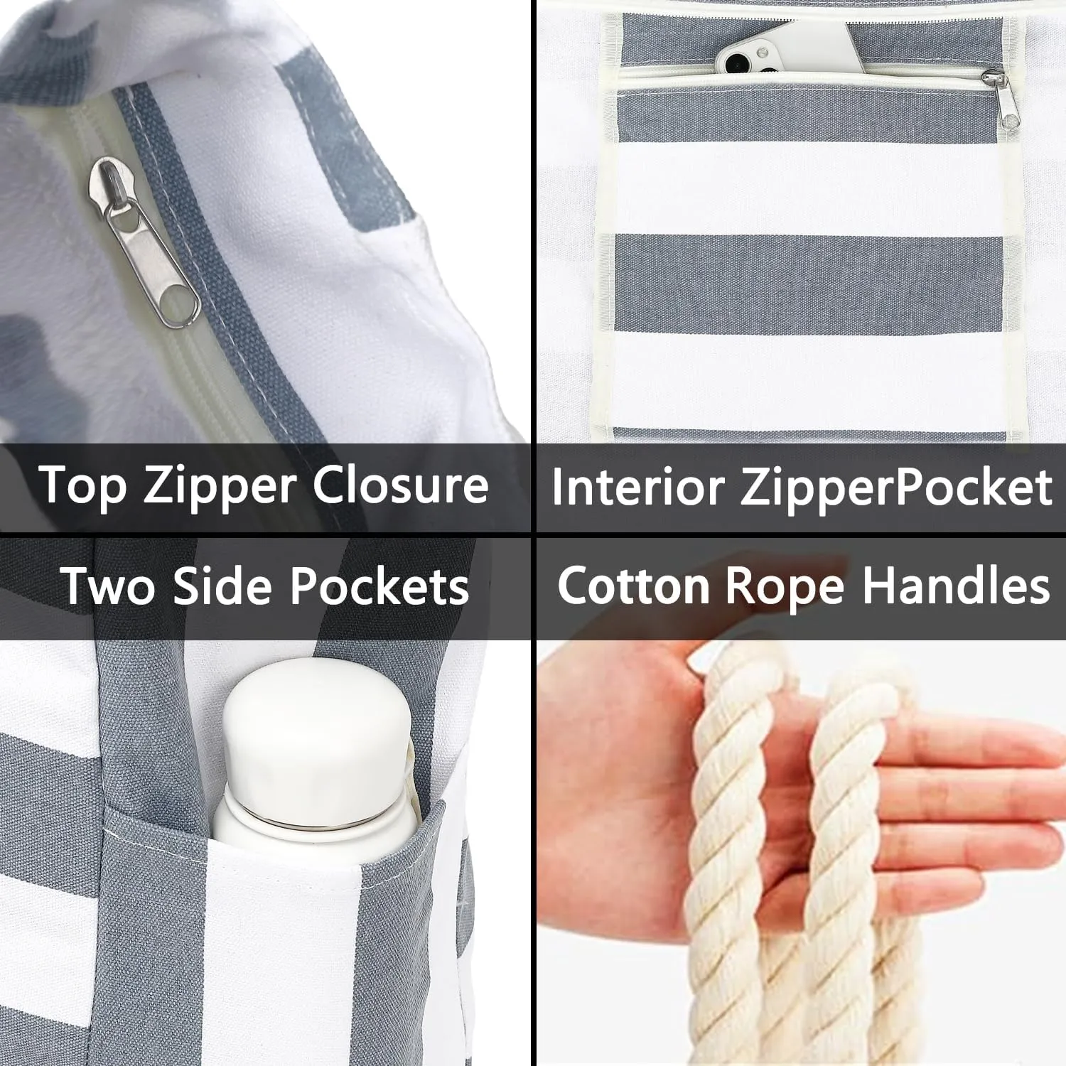Large Beach Bag for Women, Waterproof Travel Tote Bag with Lunch/Wet Pocket for Weekender, Sandproof, Zipper Closure