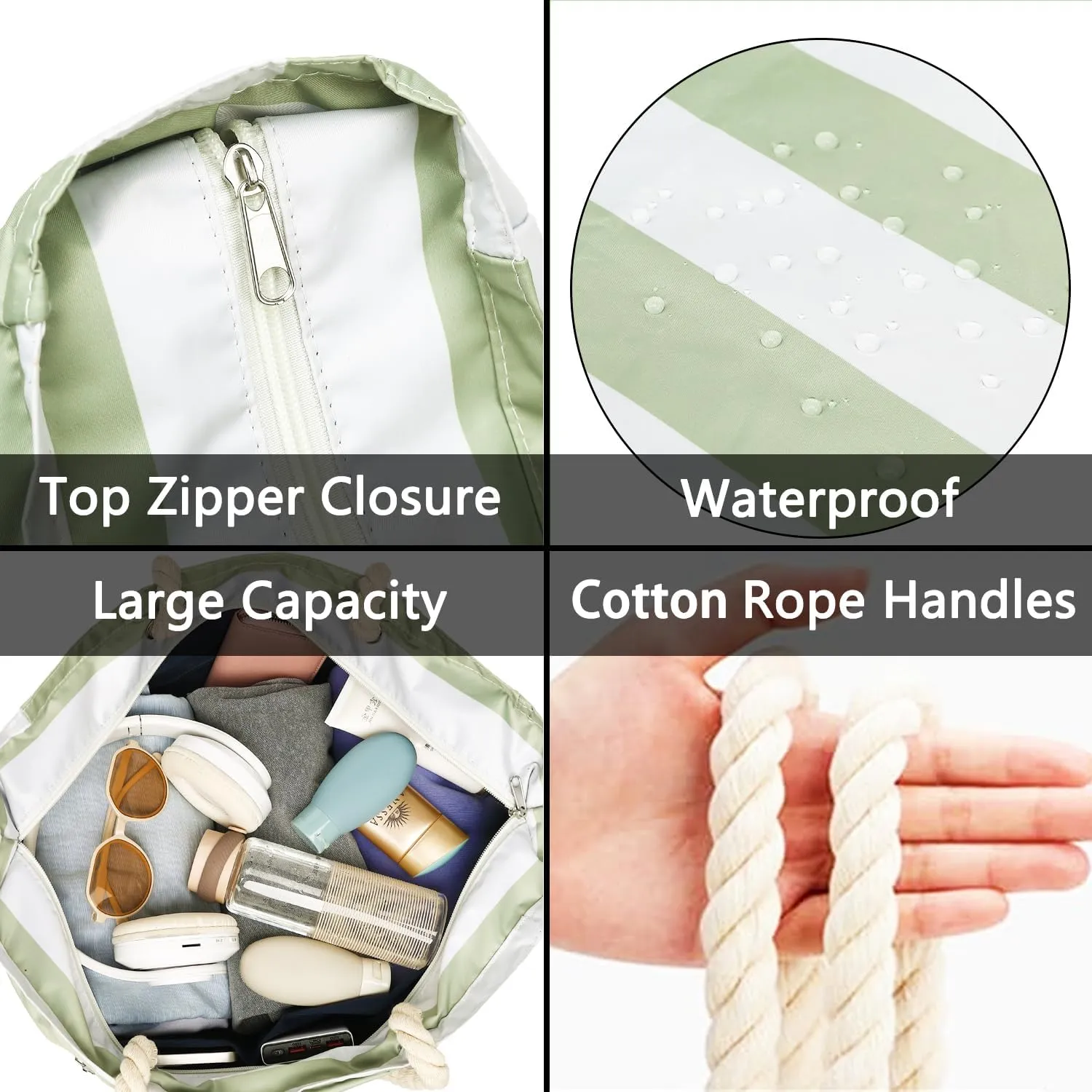 Large Beach Bag for Women, Waterproof Travel Tote Bag with Lunch/Wet Pocket for Weekender, Sandproof, Zipper Closure