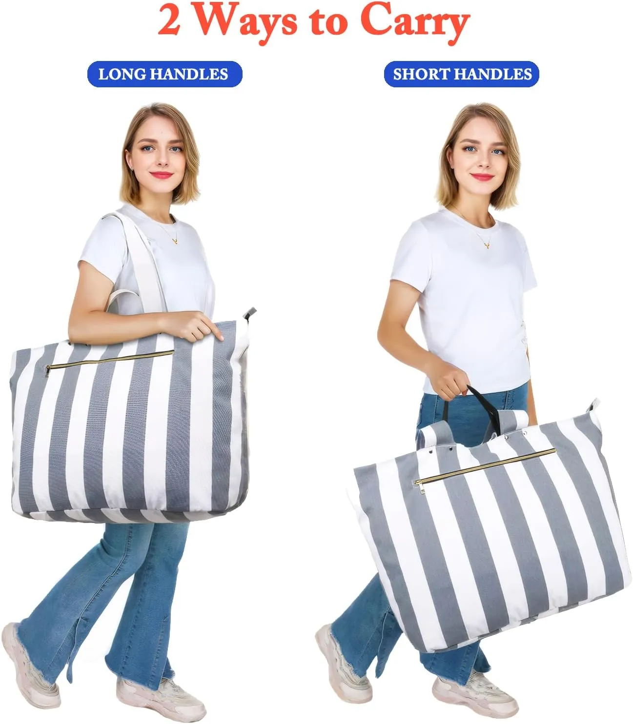 Large Beach Bag for Women, Waterproof Travel Tote Bag with Lunch/Wet Pocket for Weekender, Sandproof, Zipper Closure