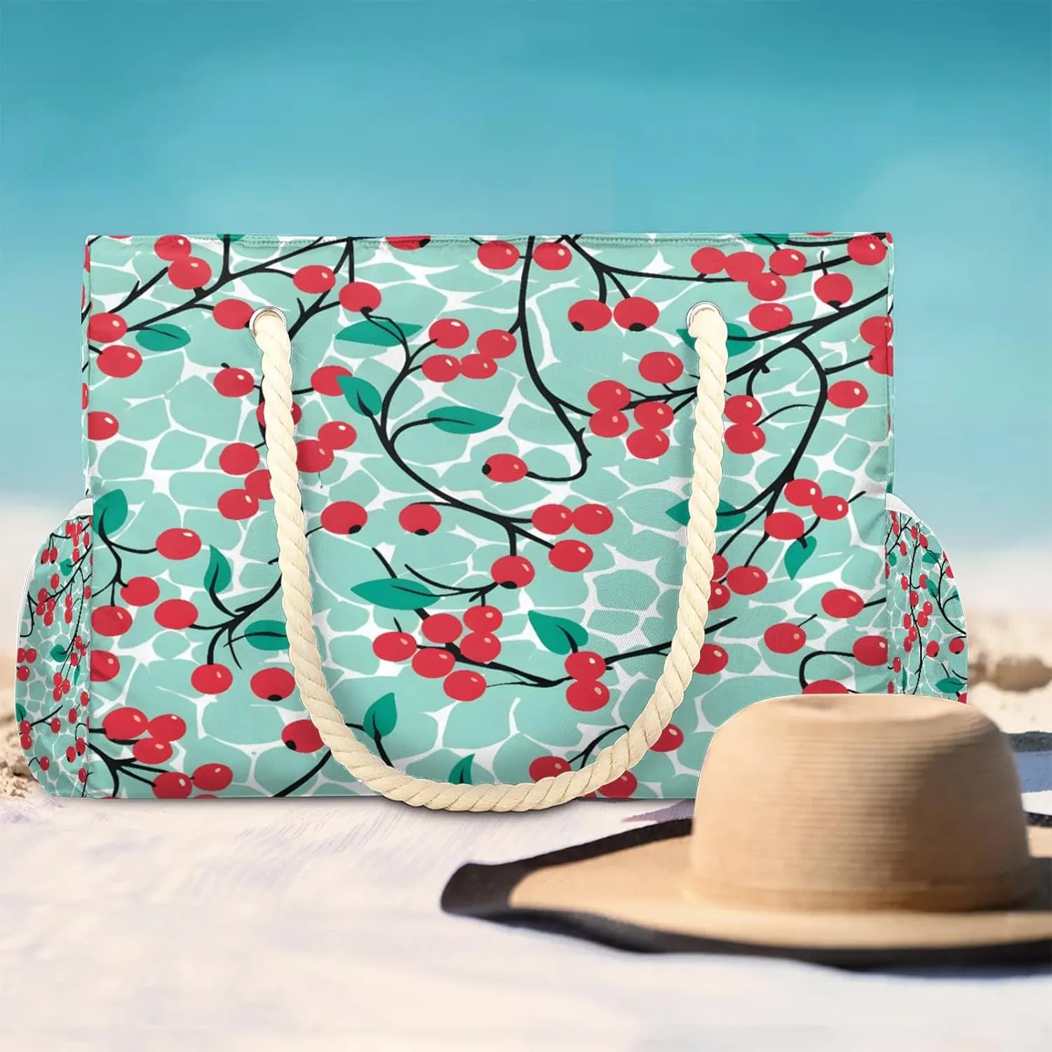 Large Beach Bags for Women and Men, Waterproof Tote with Zipper, Reusable Grocery Shopping Shoulder Bag