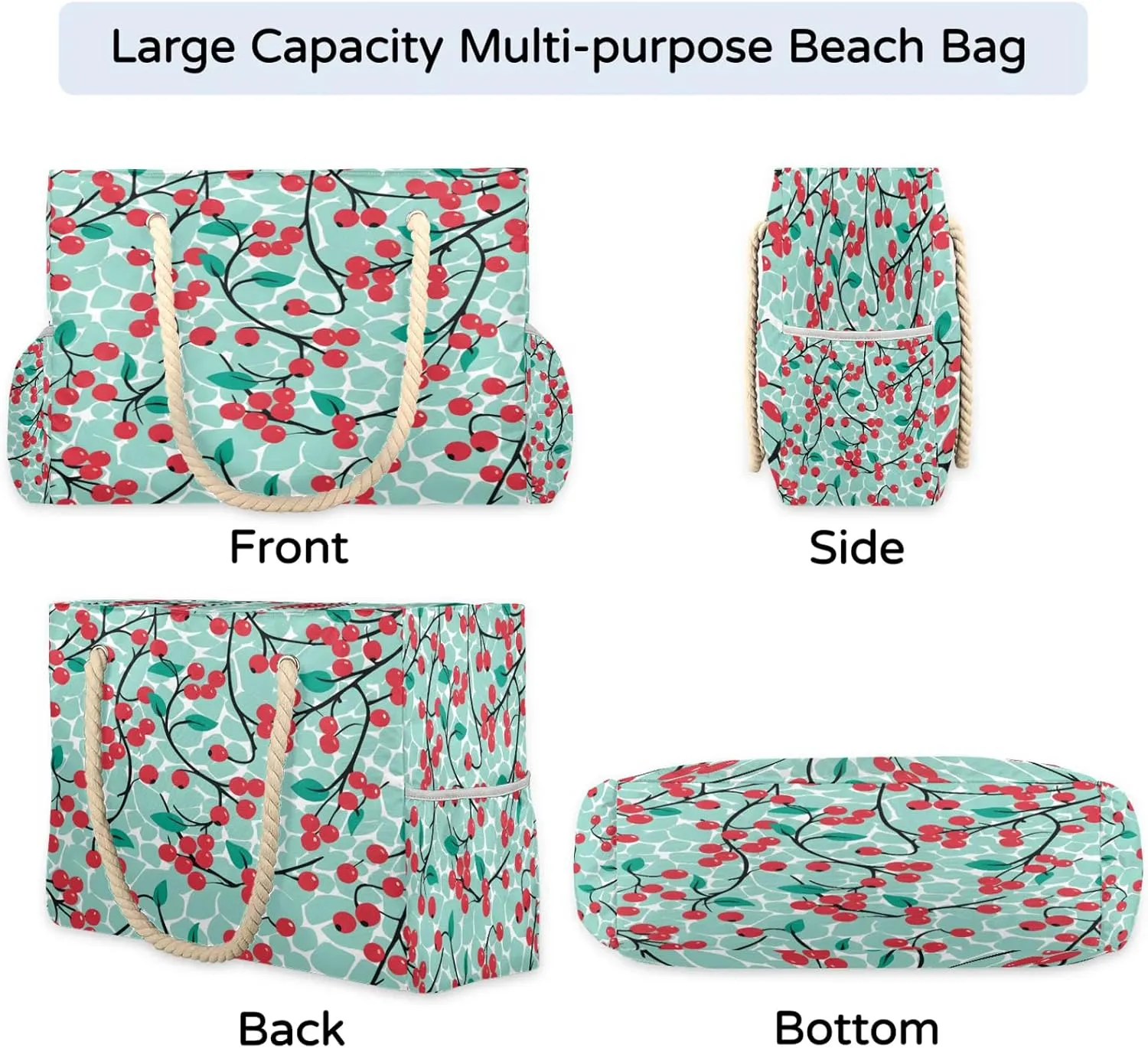 Large Beach Bags for Women and Men, Waterproof Tote with Zipper, Reusable Grocery Shopping Shoulder Bag