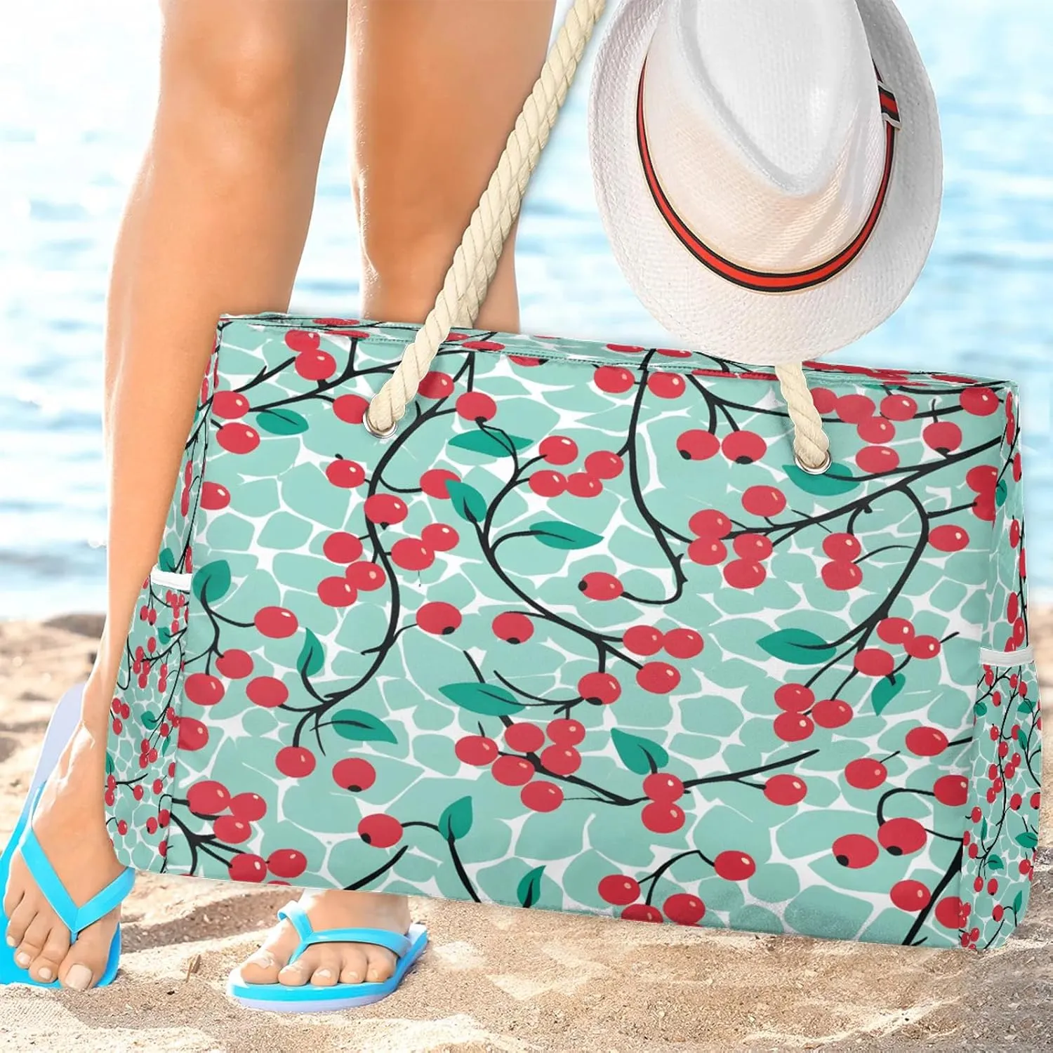 Large Beach Bags for Women and Men, Waterproof Tote with Zipper, Reusable Grocery Shopping Shoulder Bag