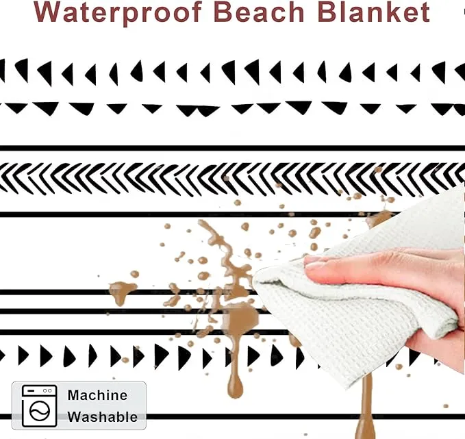Large Beach Blanket for 1-4 Adults, 78''×86'' Waterproof Sandproof Beach Blankets with 4 Stakes & 4 Corner Pockets, Polyester Lightweight Foldable Outdoor Picnic Mat for Travel, Camping, Hiking