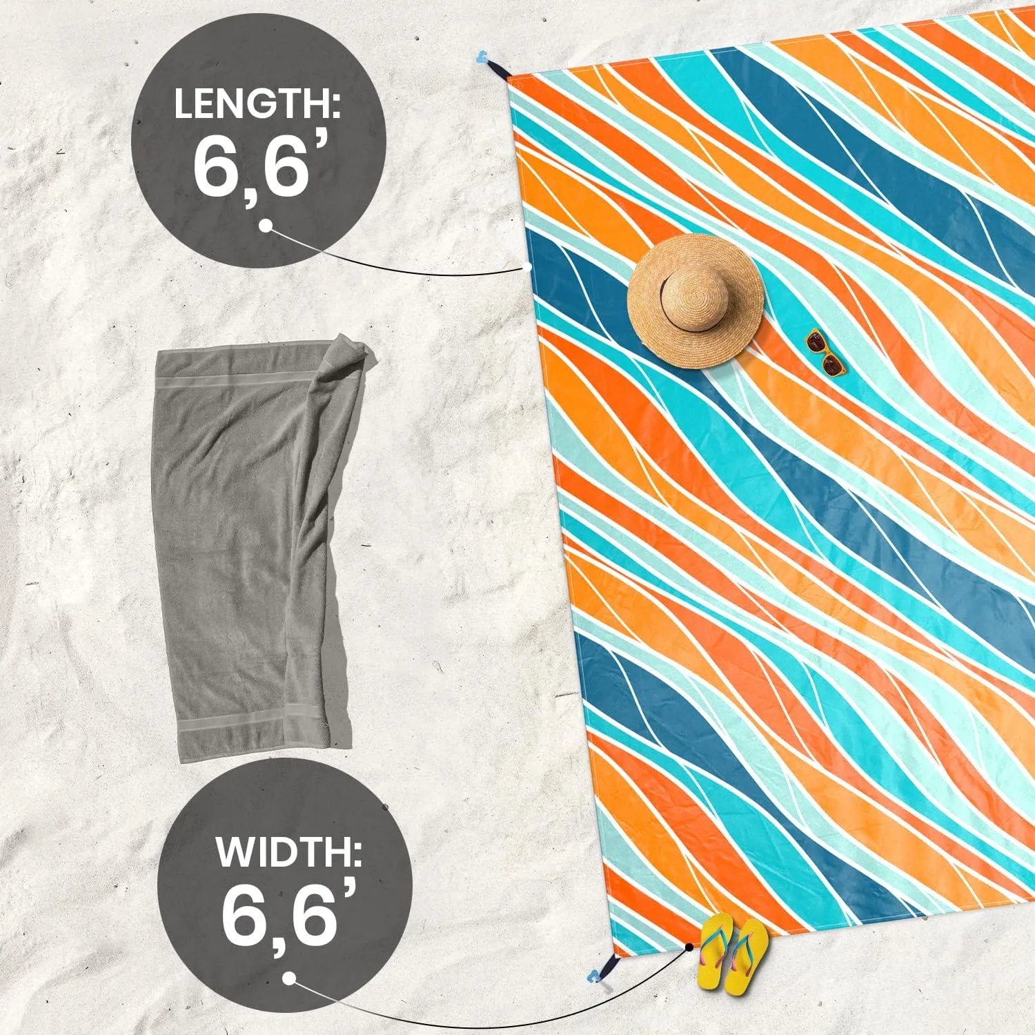 Large Beach Blanket Waterproof & Sandproof 7'x8' for 6 People - Beach Essentials for Family, Picnic, Concert, Travel - Includes 4 ( 2) Stakes - by Everlasting Comfort