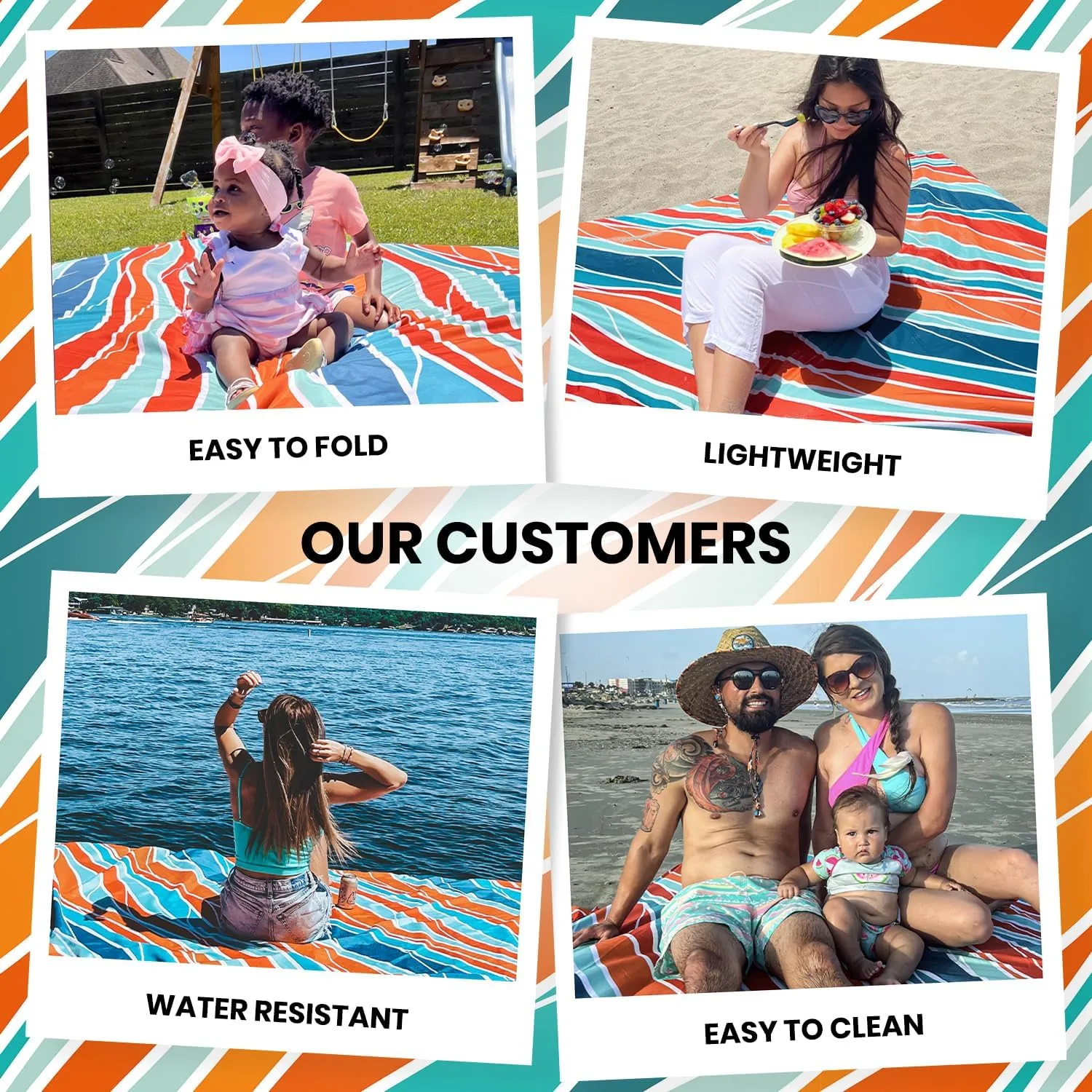 Large Beach Blanket Waterproof & Sandproof 7'x8' for 6 People - Beach Essentials for Family, Picnic, Concert, Travel - Includes 4 ( 2) Stakes - by Everlasting Comfort