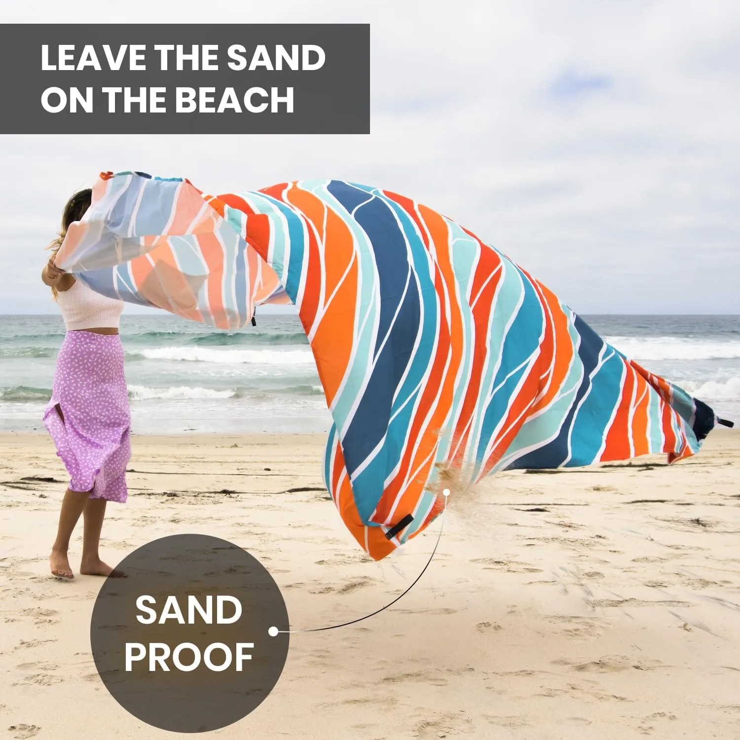 Large Beach Blanket Waterproof & Sandproof 7'x8' for 6 People - Beach Essentials for Family, Picnic, Concert, Travel - Includes 4 ( 2) Stakes - by Everlasting Comfort