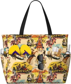 Large Beach Tote Bag Women Waterproof Sandproof Zipper Beach Bag with Side Pocket for Pool Gym