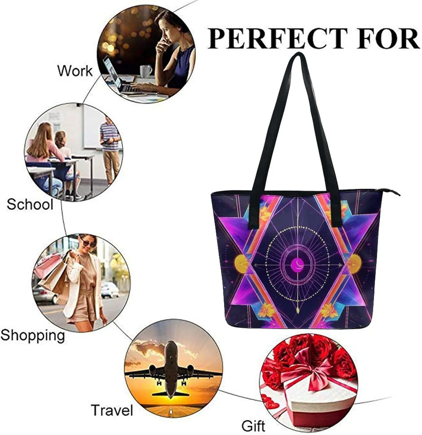 Large Capacity Tote Bag for Women, Women's Funny Lightweight Zipper Handbag for Shopping, Travel, Work