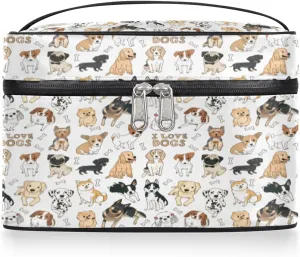 Large Makeup Bag Cute Dog Cosmetic Bag, White Travel Toiletry Bag for Women Cute Animal Skincare Pouches for Organization with Handle Divider,Portable Aesthetic Makeup Box Organizer Case for Girls