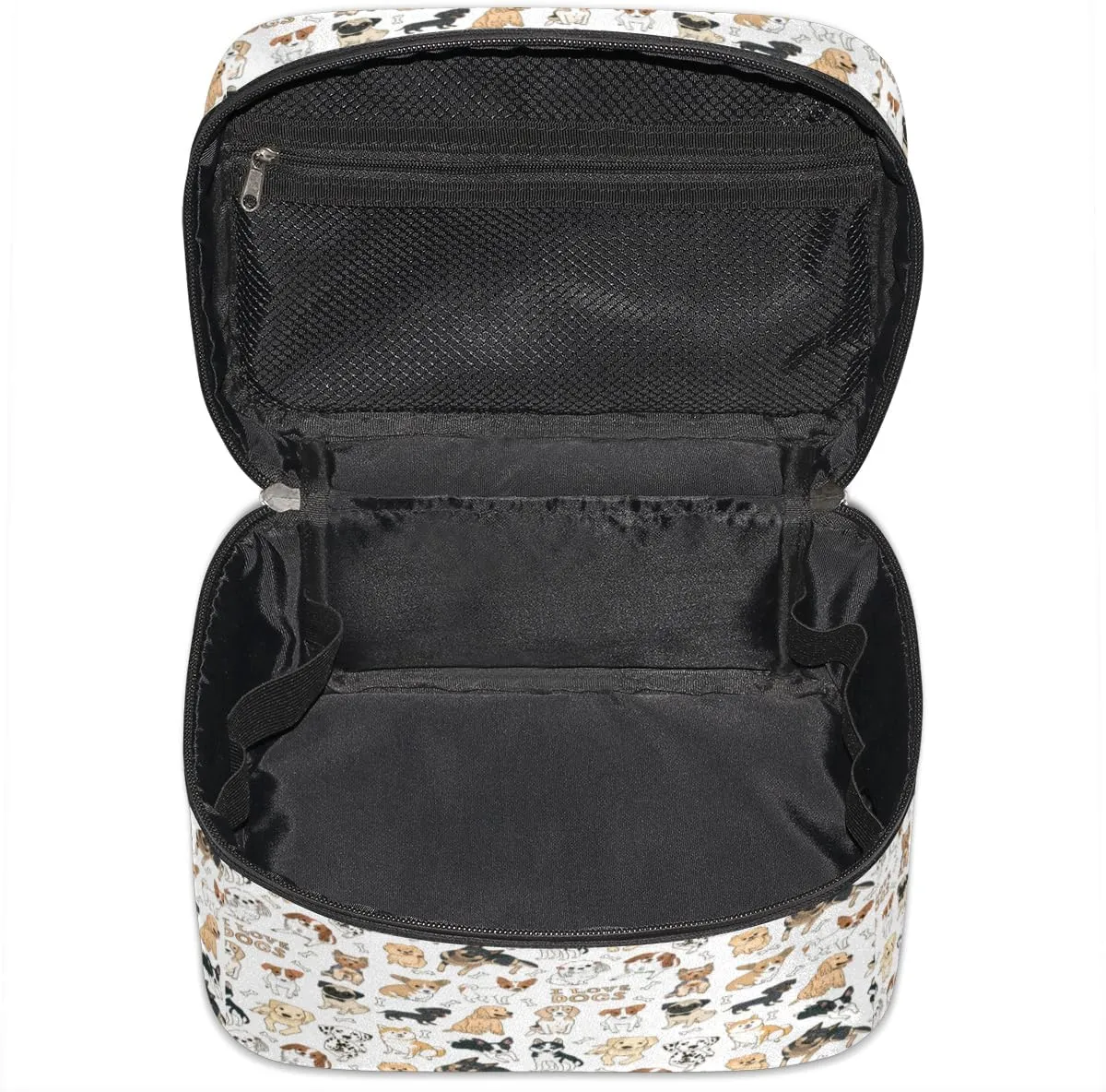 Large Makeup Bag Cute Dog Cosmetic Bag, White Travel Toiletry Bag for Women Cute Animal Skincare Pouches for Organization with Handle Divider,Portable Aesthetic Makeup Box Organizer Case for Girls