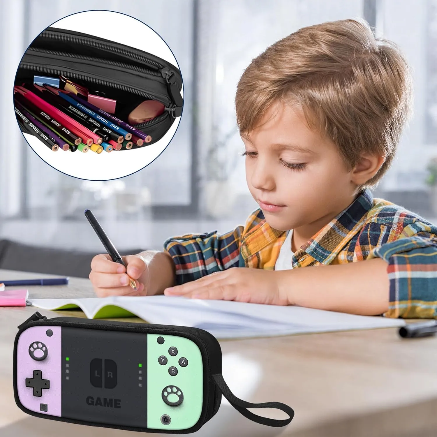 Large Pencil Case for Boys - Boys Pencil Pouch with Zipper Compartments - Big Capacity Pen Box Gamer Pen Bag Organizer for Kids Teens School