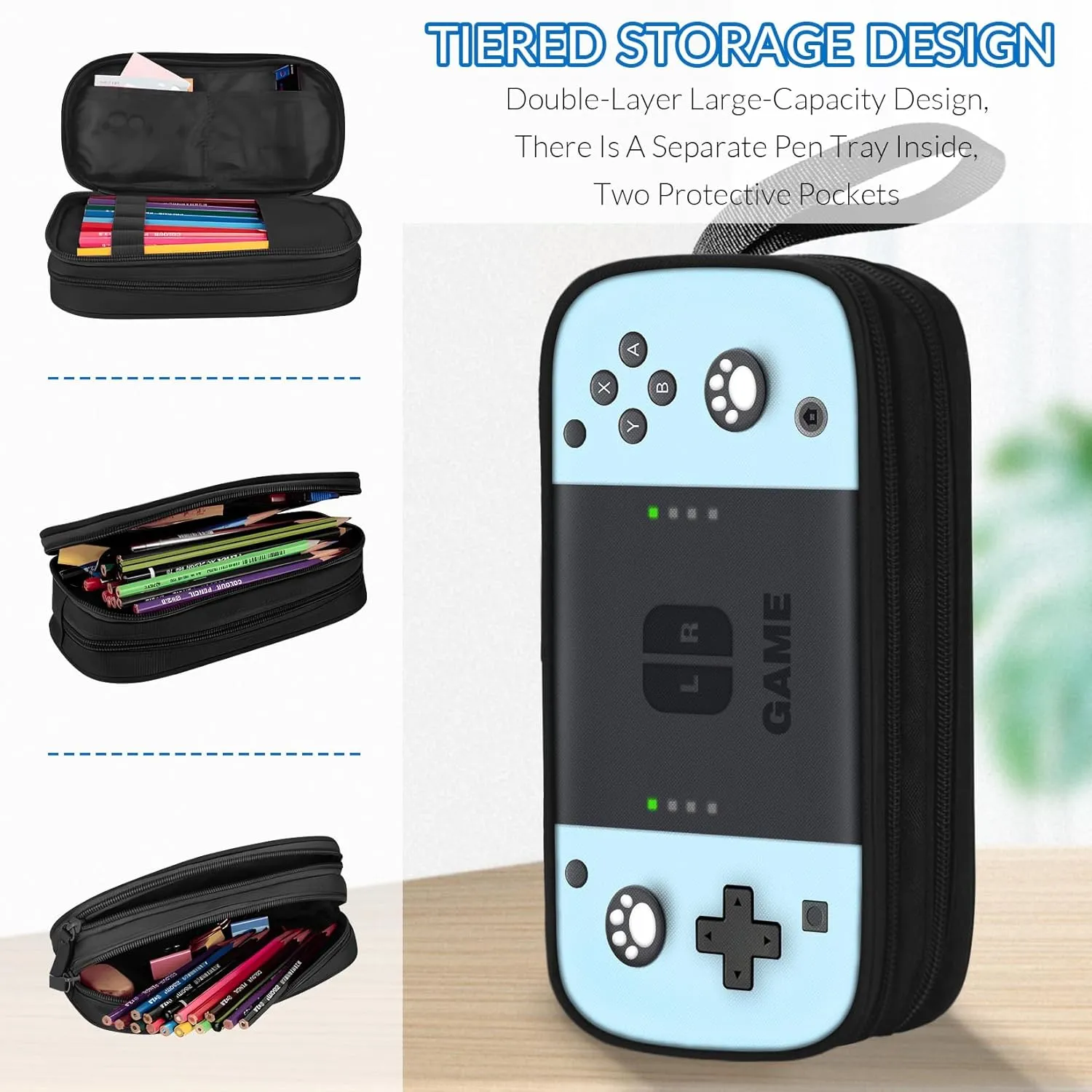 Large Pencil Case for Boys - Boys Pencil Pouch with Zipper Compartments - Big Capacity Pen Box Gamer Pen Bag Organizer for Kids Teens School