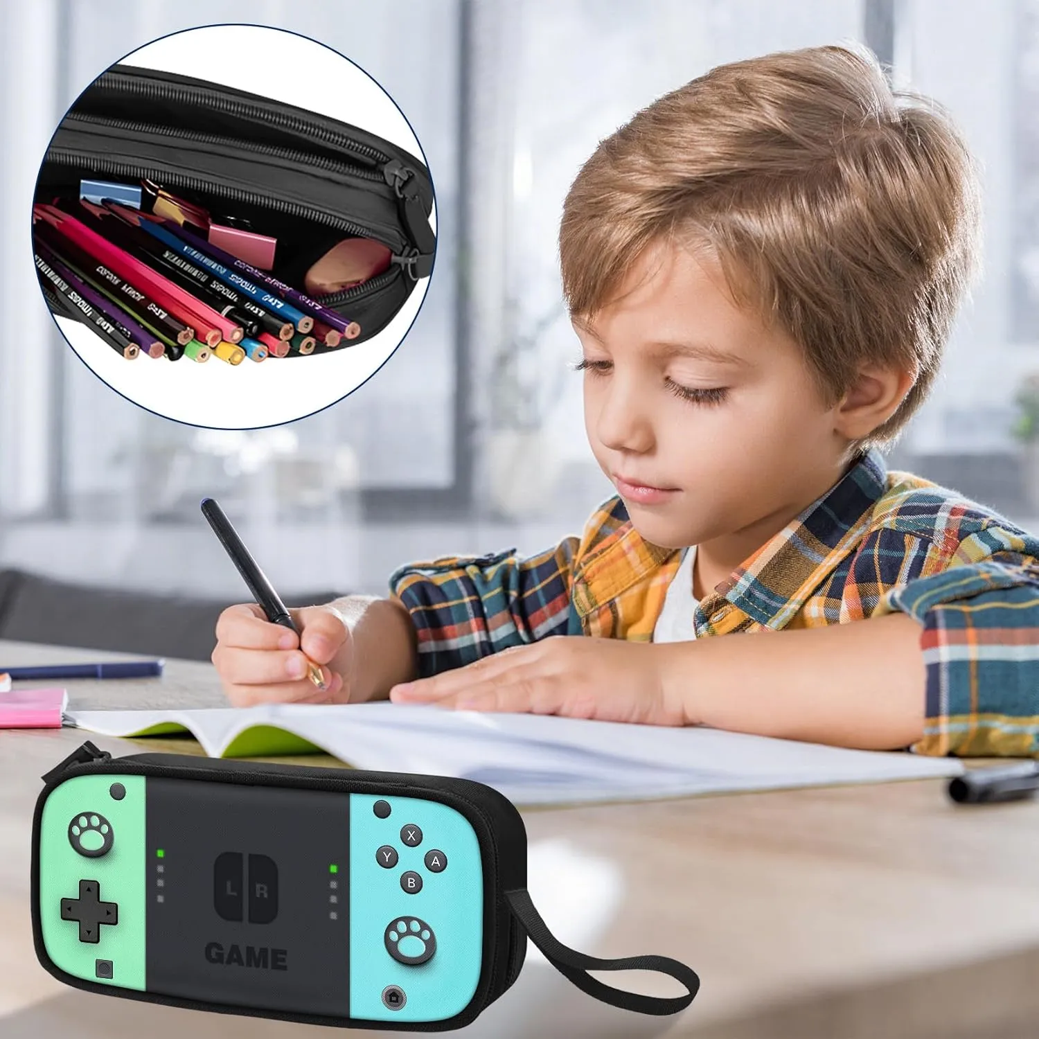 Large Pencil Case for Boys - Boys Pencil Pouch with Zipper Compartments - Big Capacity Pen Box Gamer Pen Bag Organizer for Kids Teens School