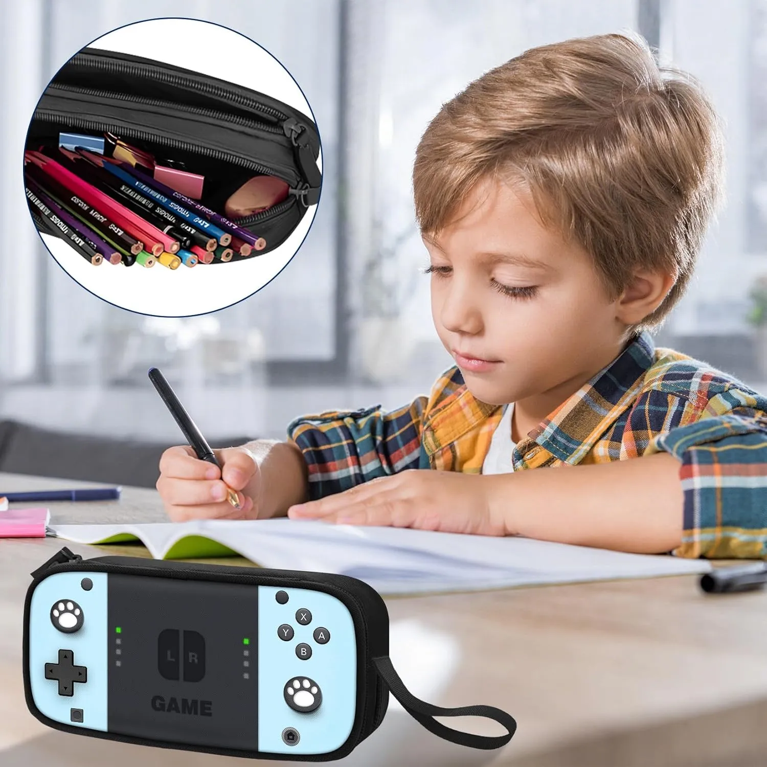Large Pencil Case for Boys - Boys Pencil Pouch with Zipper Compartments - Big Capacity Pen Box Gamer Pen Bag Organizer for Kids Teens School