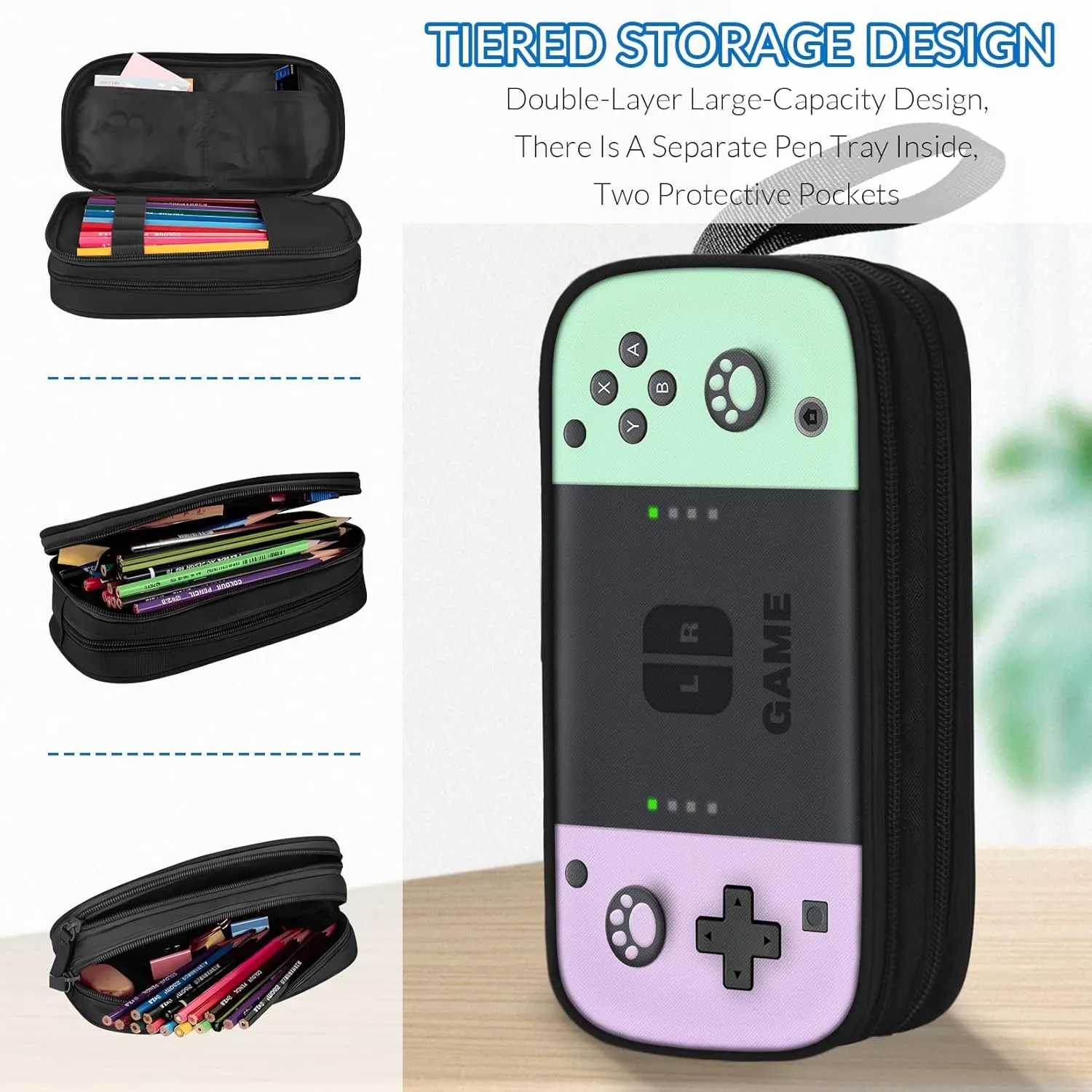 Large Pencil Case for Boys - Boys Pencil Pouch with Zipper Compartments - Big Capacity Pen Box Gamer Pen Bag Organizer for Kids Teens School