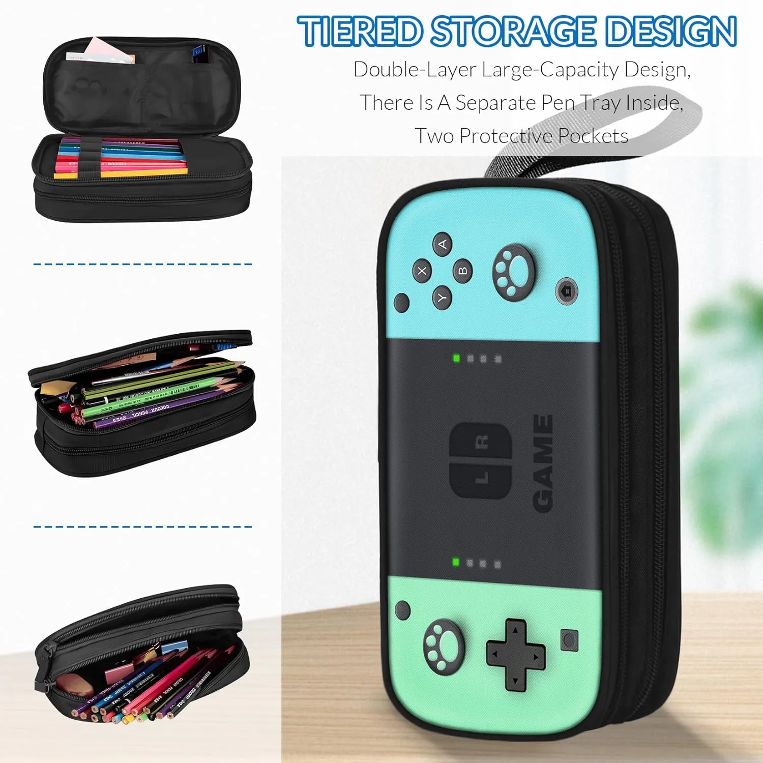 Large Pencil Case for Boys - Boys Pencil Pouch with Zipper Compartments - Big Capacity Pen Box Gamer Pen Bag Organizer for Kids Teens School